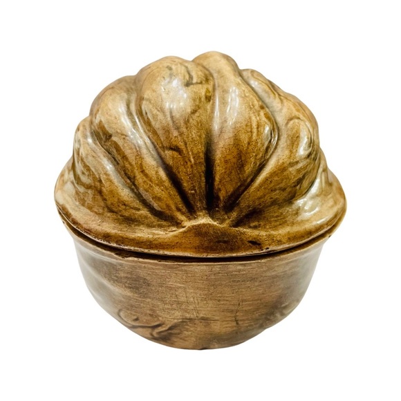 Vintage Ceramic Brown Walnut Snack, Candy, Cookie Trinket/Covered Dish Signed - Picture 5 of 8